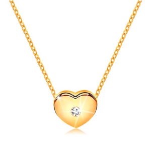 Briliantový náhrdelník zo žltého 14K zlata - srdiečko s čírym diamantom