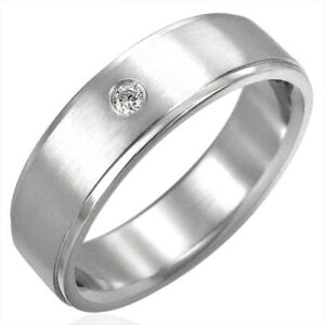 Brúsený oceľový prsteň so zirkónovým očkom - Veľkosť: 65 mm
