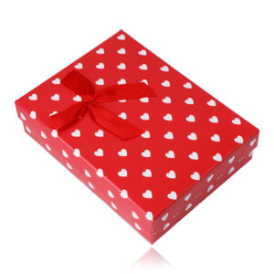 Červená darčeková krabička na set alebo náhrdelník - biele srdiečka