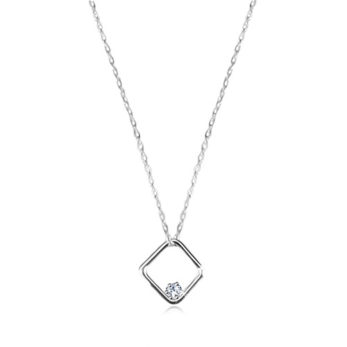 Briliantový náhrdelník v 14K bielom zlate - lesklý kosoštvorec s diamantom