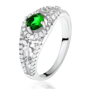 Číry zirkónový prsteň so zeleným kamienkom