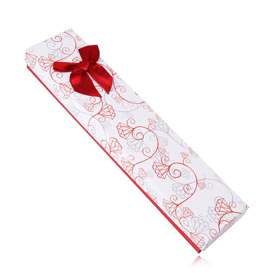 Darčeková bielo-červená krabička na náramok alebo retiazku - ornamenty