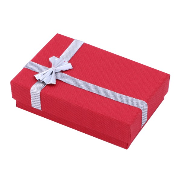Darčeková krabička na náušnice - červená so striebornou stuhou
