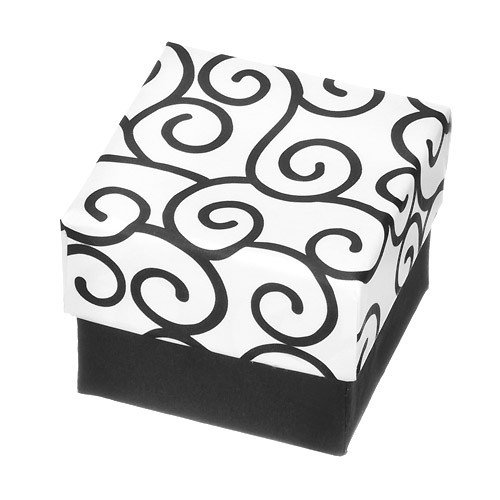 Darčeková krabička na prsteň - čiernobiela kocka s ornamentami