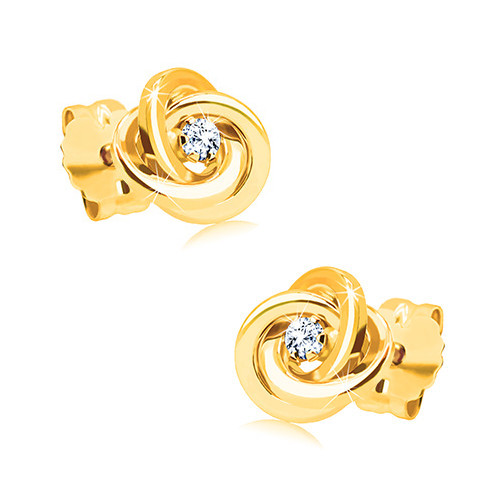 Diamantové náušnice zo žltého zlata 585 - uzol z troch prstencov