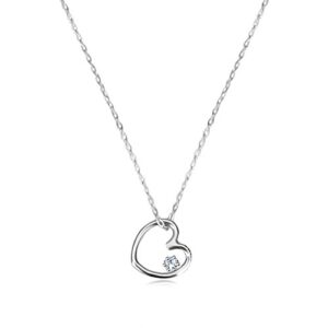 Diamantový náhrdelník z bieleho zlata 585 - kontúra srdca s briliantom