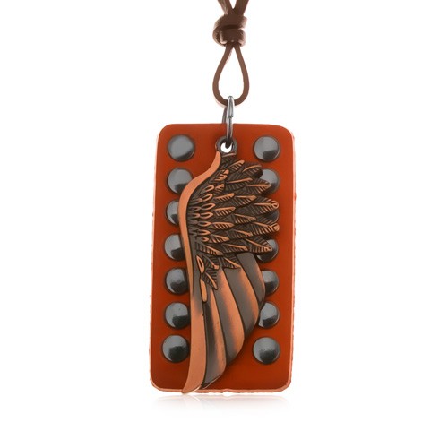 Kožený náhrdelník - anjelské krídlo medenej farby