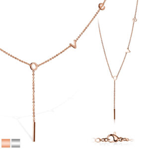 Lesklý náhrdelník z ocele - písmená s plochým povrchom vytvárajúce slovo "LOVE" - Farba: Strieborná