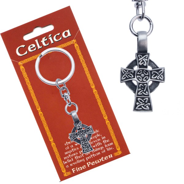 Patinovaná kľúčenka - keltský kríž s kruhom a ornamentmi