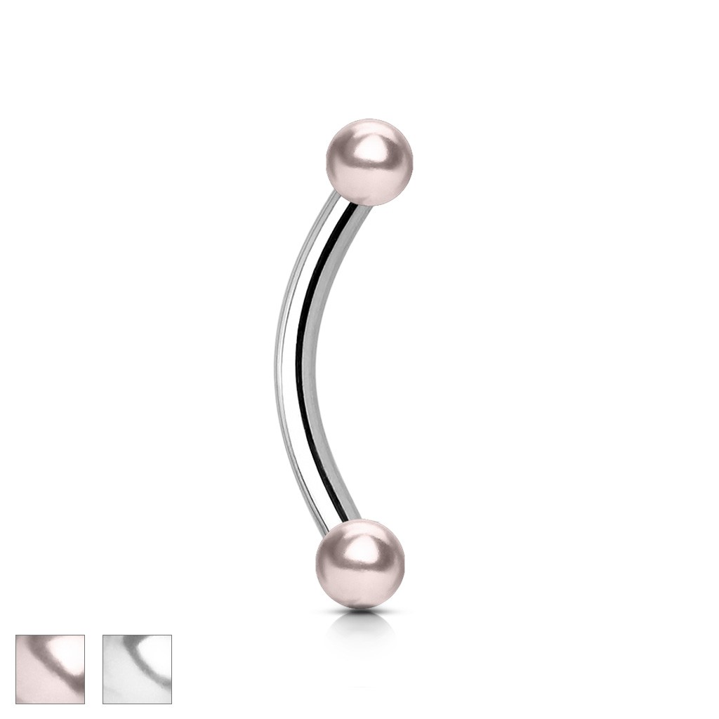 Piercing do obočia z ocele - dve hladké guličky s perleťovým povrchom - Veľkosť hlavičky: 4 mm