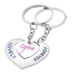 Prívesky na kľúče pre zamilovaných - srdcia s nápismi LOVE a LOVELY FOREVER