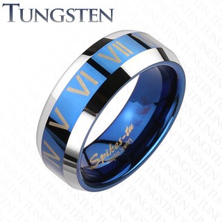 Tungstenový prsteň - modro striebornej farby