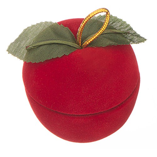 Zamatová krabička na prsteň - jablko s lístkami