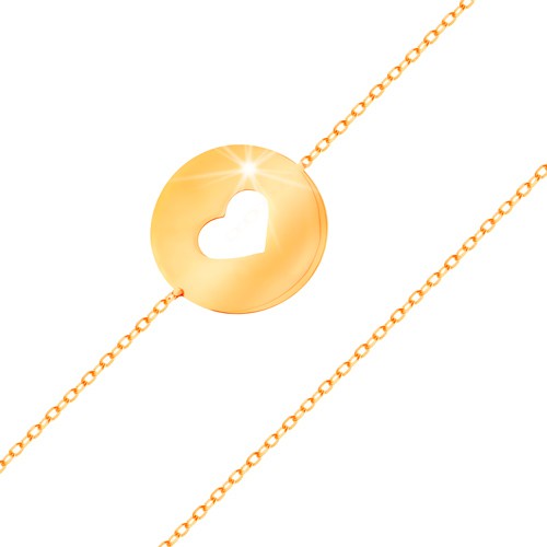 Zlatý 14K náramok - kruh so srdiečkovým výrezom a plochým lesklým povrchom