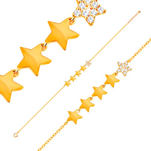 Zlatý 14K náramok - línia piatich hviezdičiek