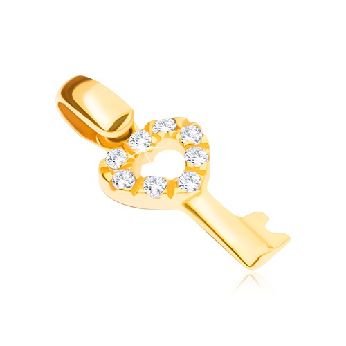 Zlatý prívesok 14K - kľúčik so srdcovou zirkónovou hlavičkou
