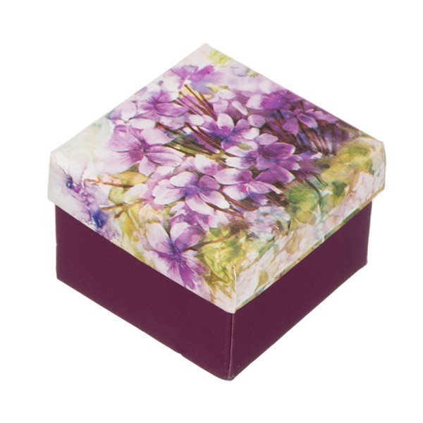 Darčeková krabička na prsteň - motív fialiek