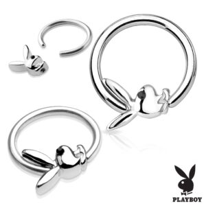 Piercing krúžok z chirurgickej ocele striebornej farby s Playboy zajačikom - Hrúbka piercingu: 1