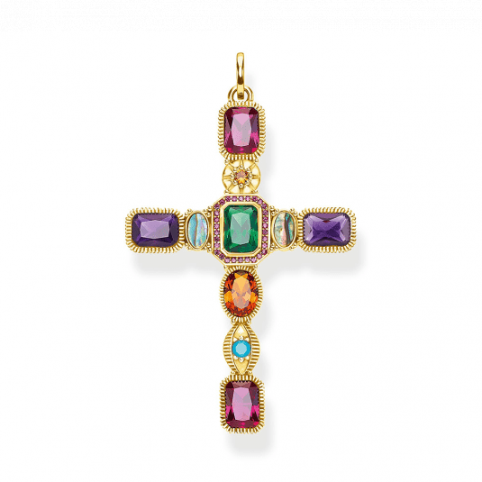 THOMAS SABO prívesok Cross colourful stones gold PE859-295-7