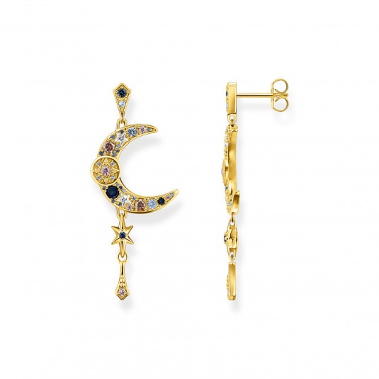 THOMAS SABO náušnice Royalty moon with stones gold H2200-959-7