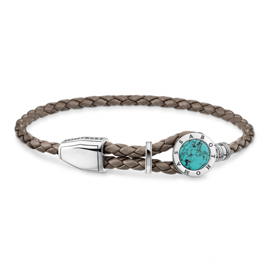 THOMAS SABO náramok Leather strap disc turquoise A1864-878-17