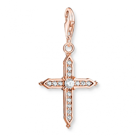 THOMAS SABO prívesok charm Cross with white stones rose gold 1913-416-14