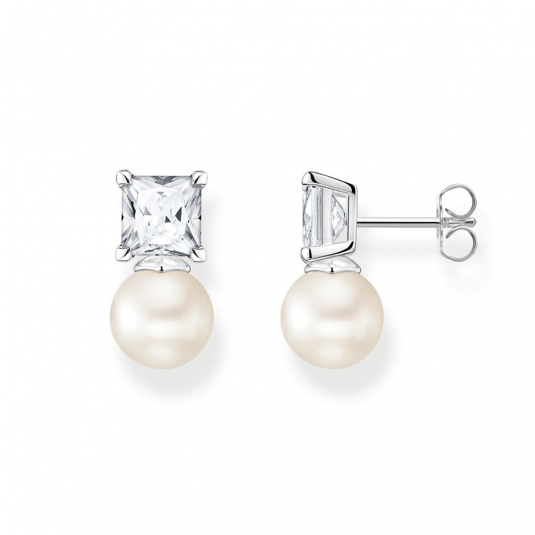 THOMAS SABO náušnice Pearl with white stone silver H2248-167-14