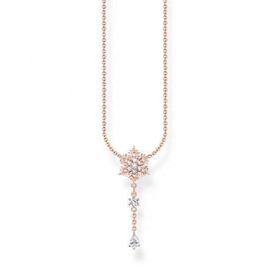 THOMAS SABO náhrdelník Snowflake with white stones rose gold KE2171-416-14-L45