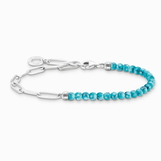 THOMAS SABO náramok na charm Turquoise beads and chain links silver A2099-404-17
