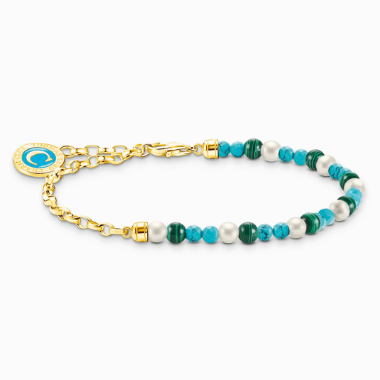 THOMAS SABO náramok na charm Blue beads and Charmista disc gold A2130-140-7