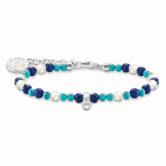 THOMAS SABO náramok White pearls & blue beads A2141-158-7