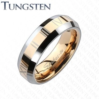 Tungstenová obrúčka - pás medenej farby s rímskymi číslami - Veľkosť: 67 mm