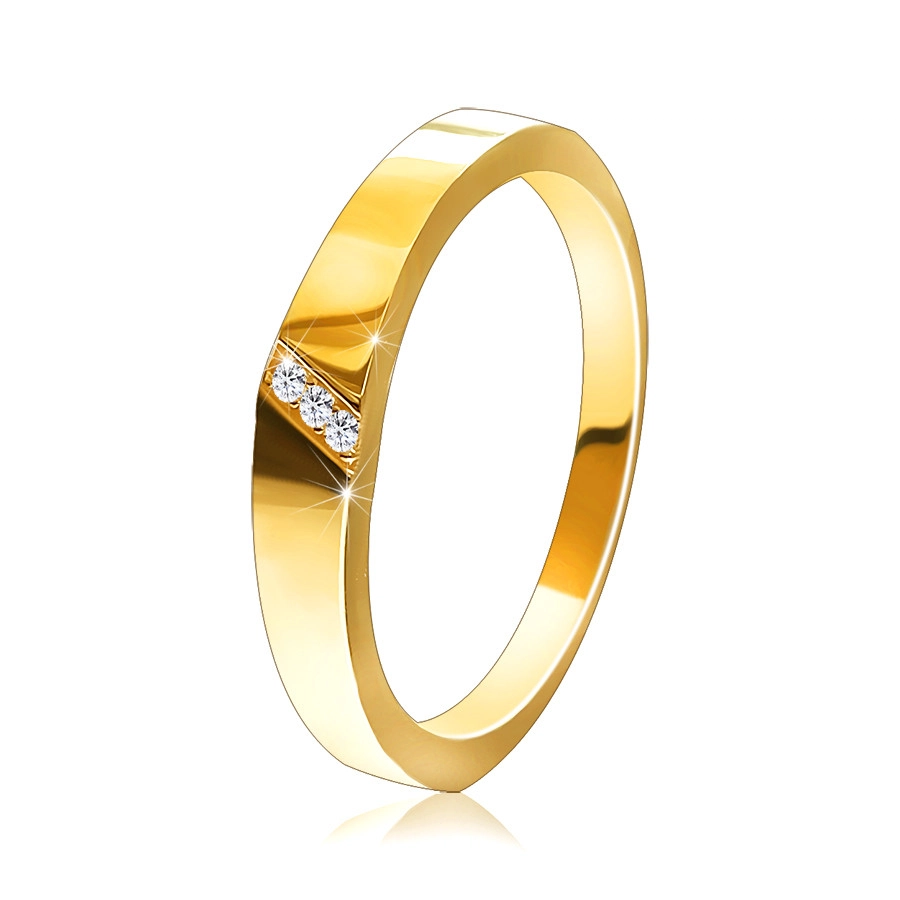 Zlatý prsteň v 14K zlate - diagonálny zárez s osadenými zirkónmi - Veľkosť: 58 mm