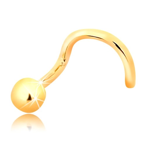 Zlatý zahnutý piercing do nosa 585 - lesklá guľôčka